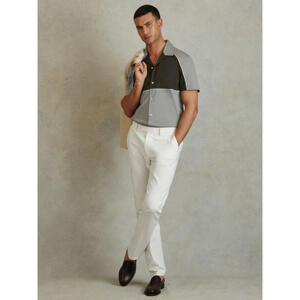 REISS GINO Mercerised Cotton Colourblock Cuban Collar Shirt